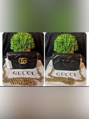 GG Black Quilted Leather Crossbody with Gold Chain